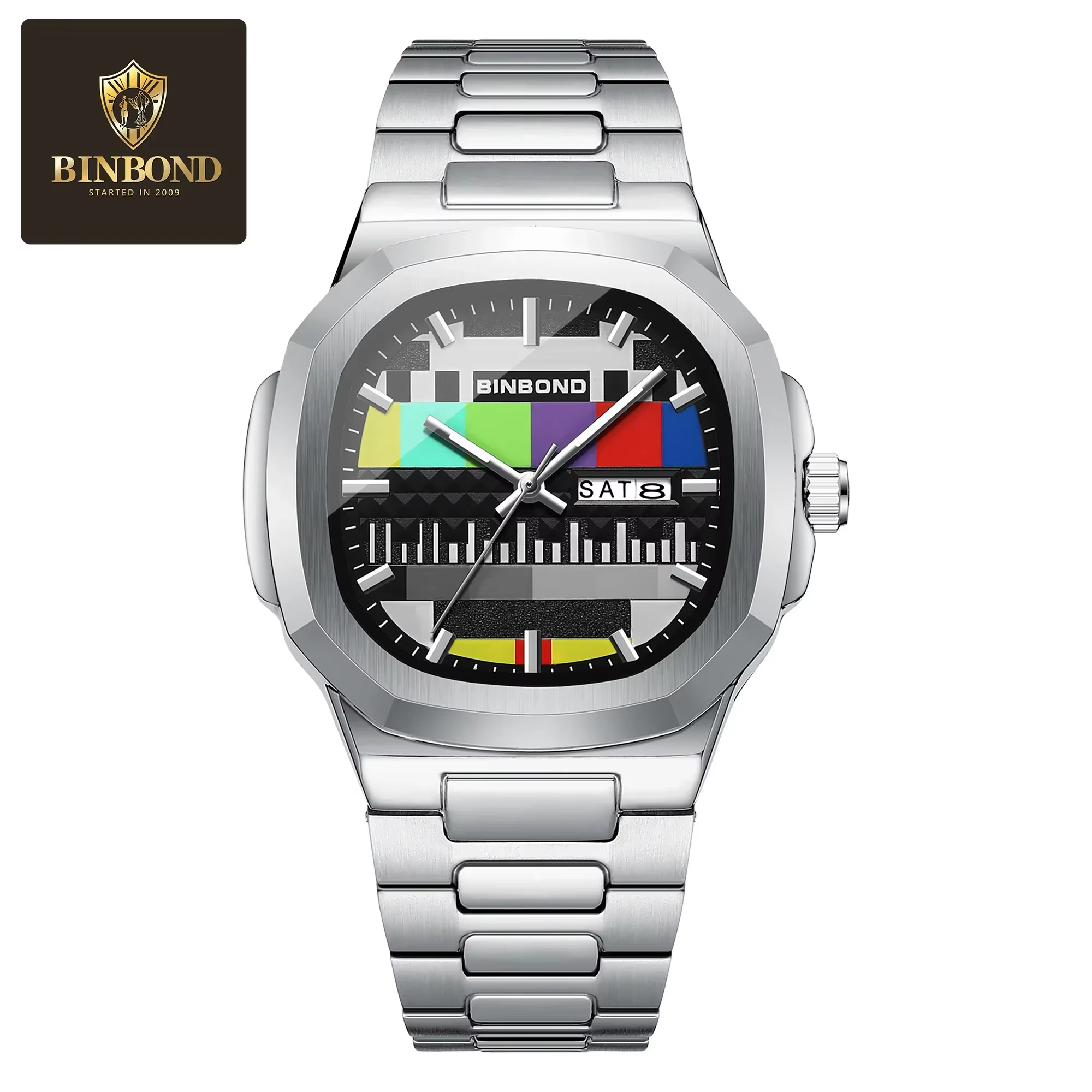 Montre homme BINBOND Fashion, cadran créatif TV, design rétro original, quartz lumineux, avec calend