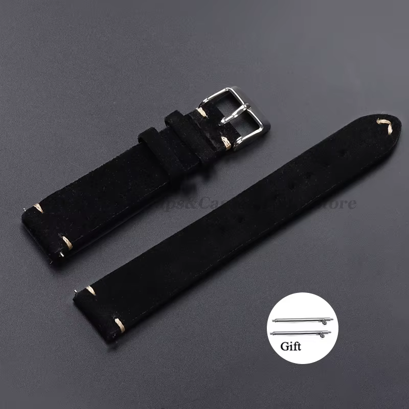 Bracelet de montre en cuir suédé véritable vintage, bracelet fait main, bracelet de montre à dégagem
