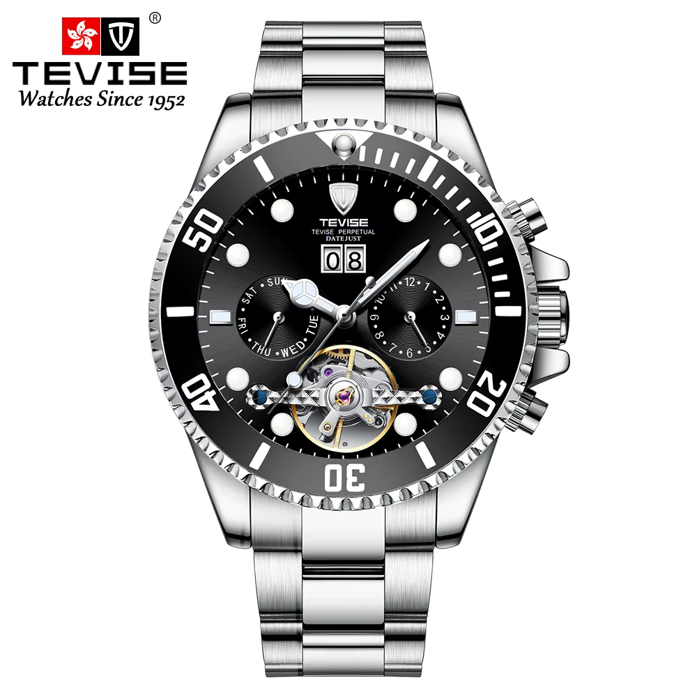 TEVISE-Montre mécanique étanche pour homme, eau verte, fantôme, calendrier, haut de gamme, simple, t