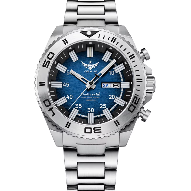 Montre de plongée pour homme Yelang V1035 44 mm, montre à énergie cinétique, marque Human Kinetic, é