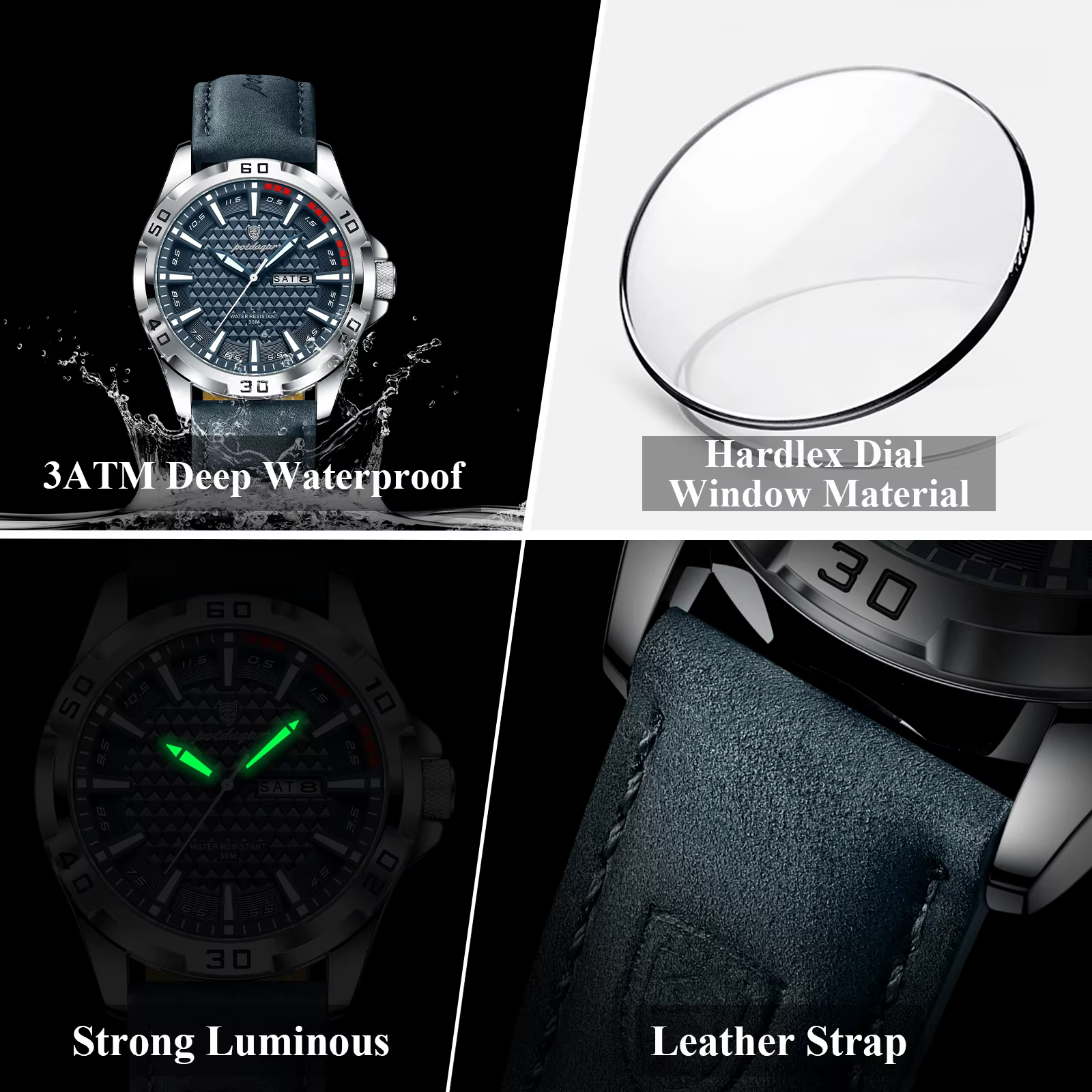 POEDAGAR Original hommes montre de luxe étanche lumineux Date semaine montre pour homme Quartz cuir 