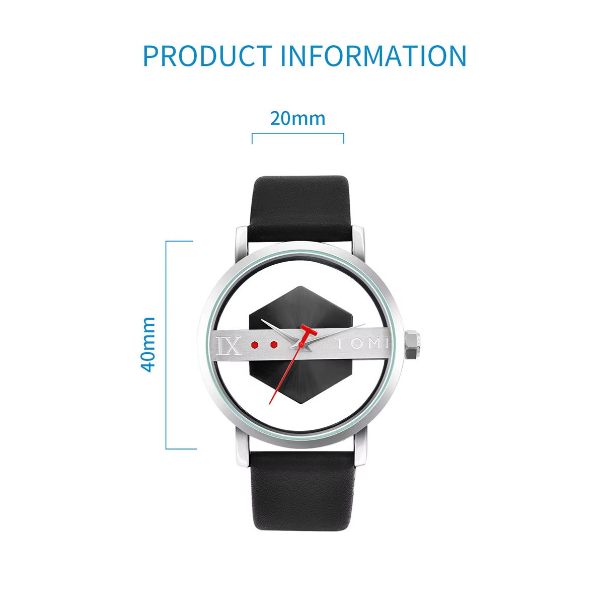 TOMI – bracelet de montre en cuir pour hommes, à la mode et minimaliste, Perspective creuse personna