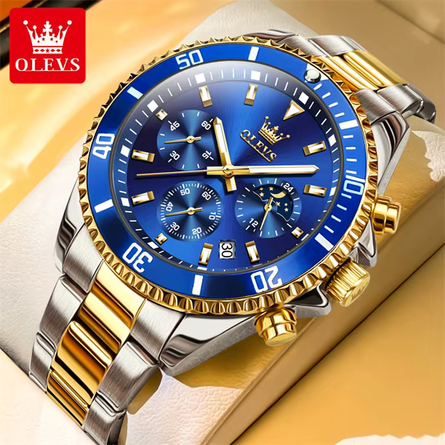 Montre pour homme OLEVS 42,5 mm, phase lunaire, étanche, montres de plongée sportives, montres à qua