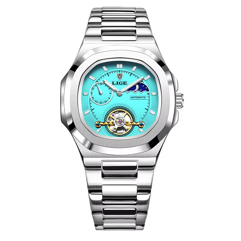 Montre LIGE pour homme, luxe, affaires, étanche, lumineuse, mécanique, mode, phase lunaire, mouvemen
