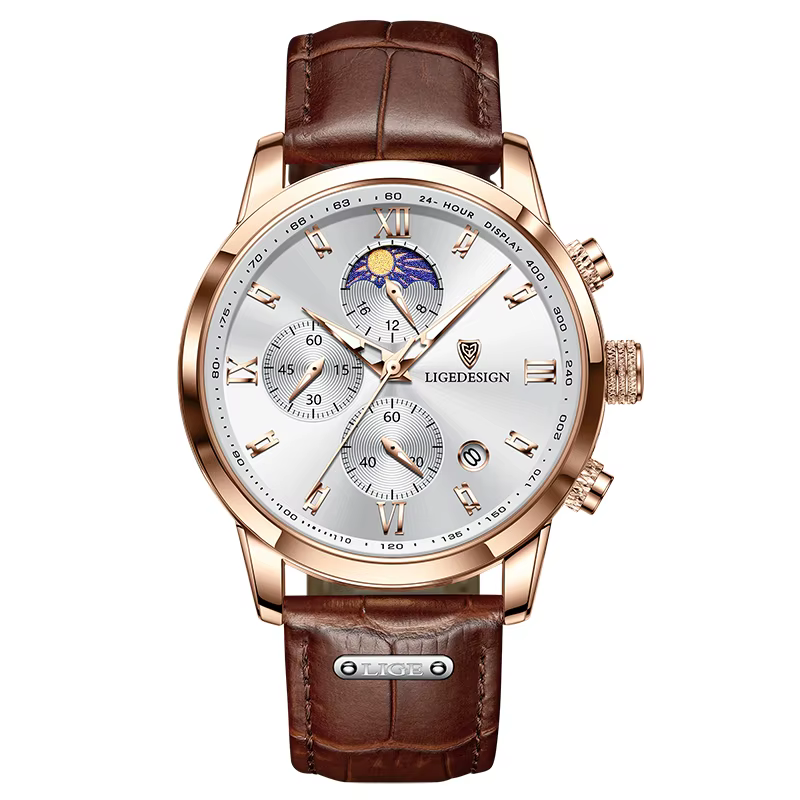 Montre Femme LIGE de Luxe Tendance, Bracelet en Cuir, Étanche, Sport Décontracté, Quartz, Affichage