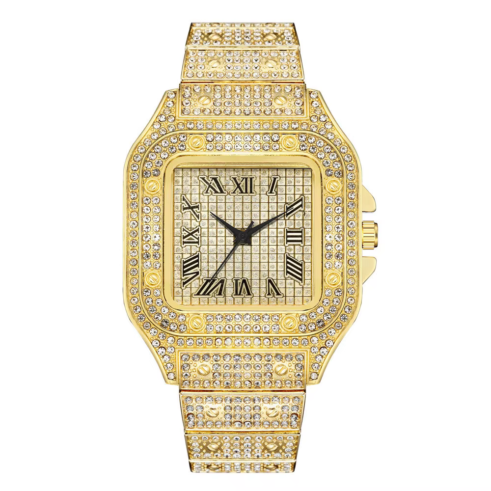 Montre à quartz classique de luxe pour homme, cadran carré à chiffres romains, bracelet en acier ave