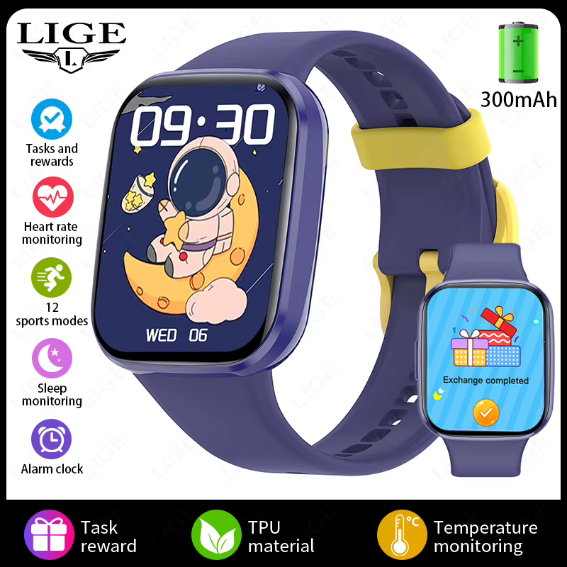 LIGE-Montre intelligente pour enfants de 5 à 12 ans, suivi du sommeil, rappel de réveil, podomètre, 