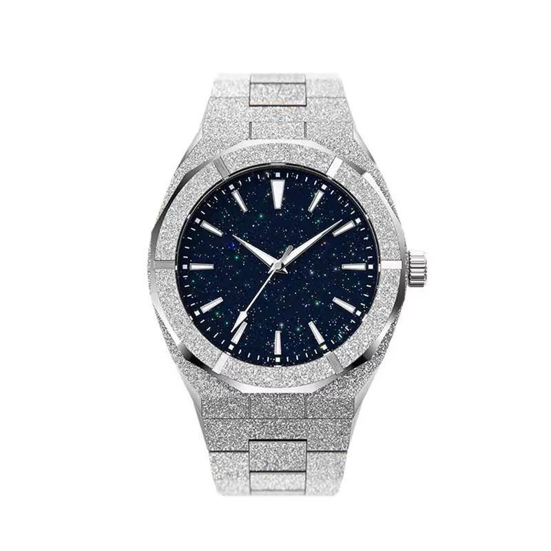 5ATM étanche tout en acier inoxydable aiguilles lumineuses bijoux givré Relogios Masculino homme mon