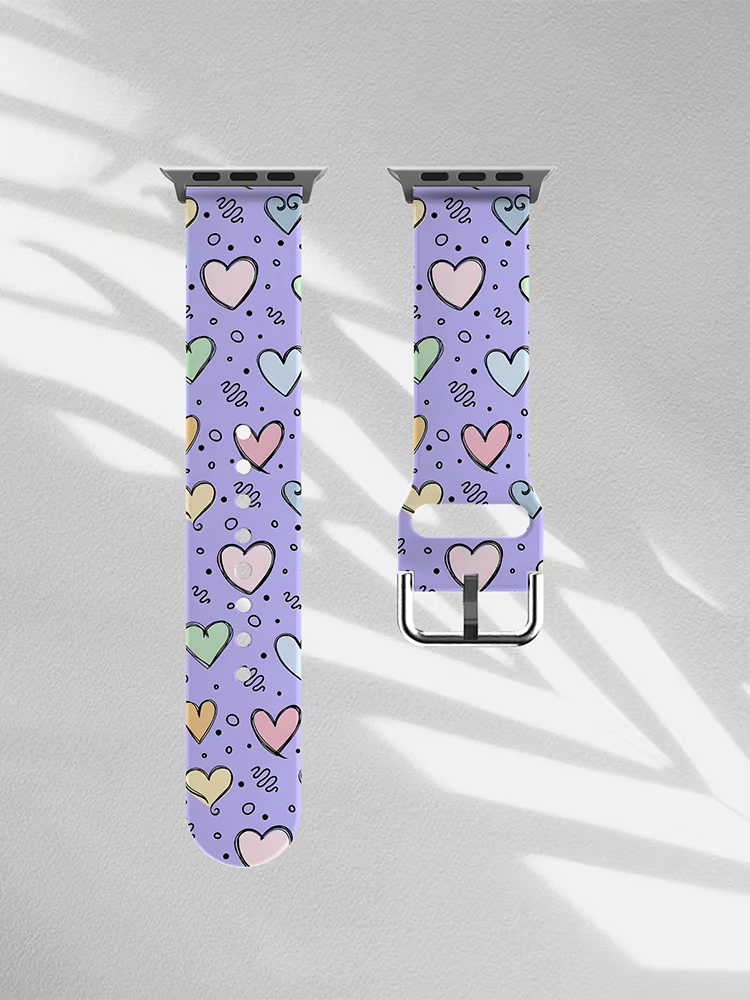 Bracelet en silicone Purple Heart Curve pour Apple Watch 45 mm 44 40 41 38 42 mm, compatible avec le