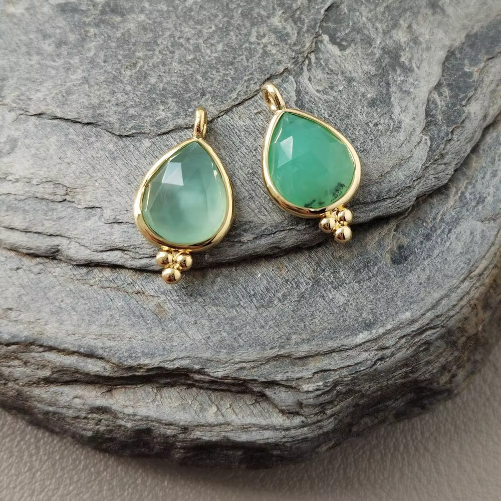 10 pièces 9x11mm naturel facettes vert Chrysoprase pendentif à breloque lunette pour bijoux