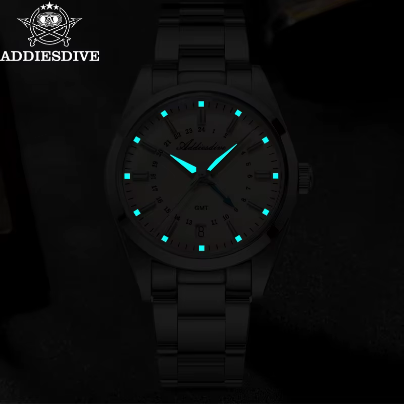 ADDIESDIVE 36mm montre analogique pour hommes GMT 515-24H montre BGW9 lumineux 100m étanche en acier