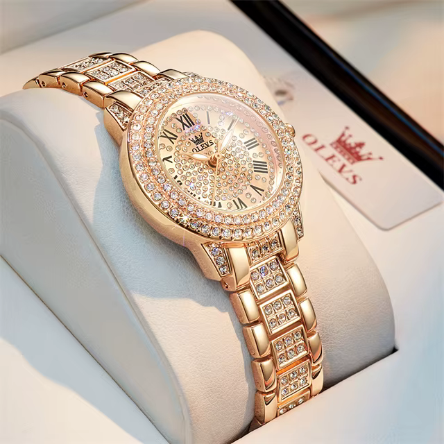 OLEVS Original diamant montre pour femmes mode élégant en acier inoxydable étanche Quartz montre-bra