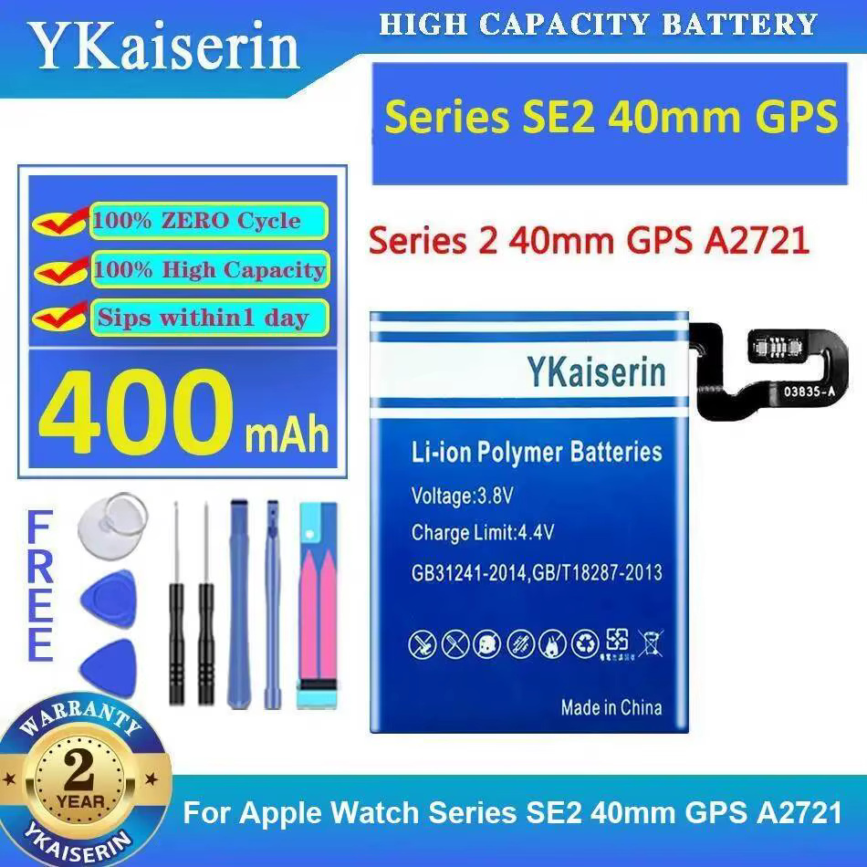 Batterie de montre haute capacité 400mAh pour Apple Watch pour iWatch Series SE2 40MM Lte pour GPS