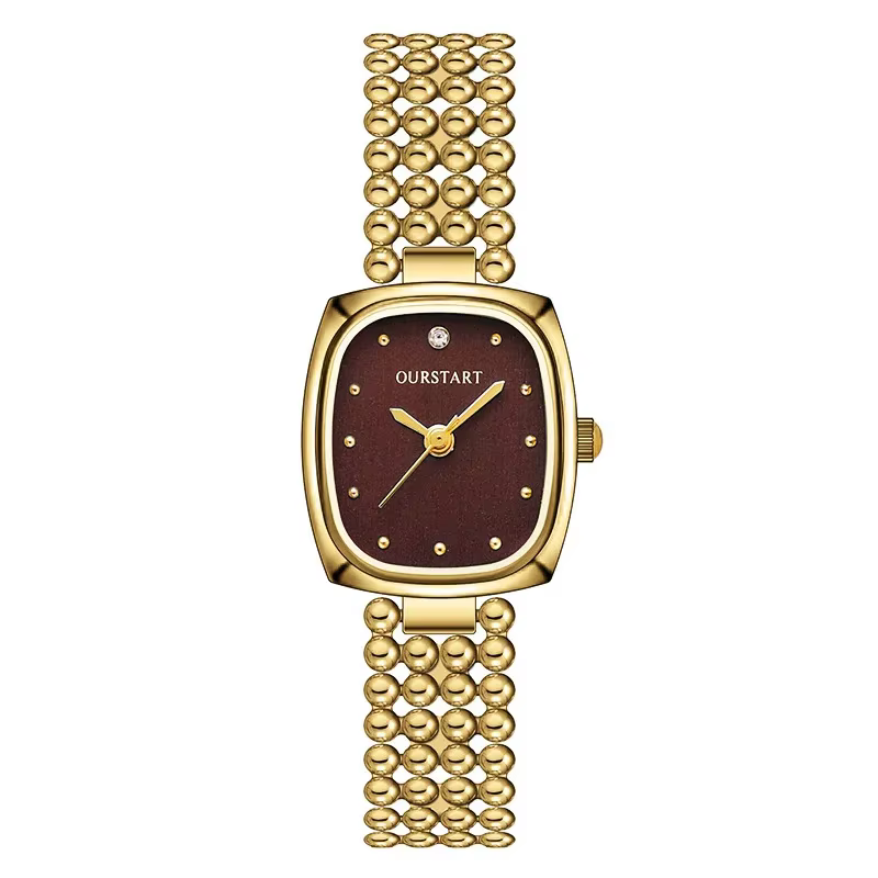 Montre carrée à la mode, boîte rectangulaire dorée, montre en acier élégante, Bracelet rétro, montre