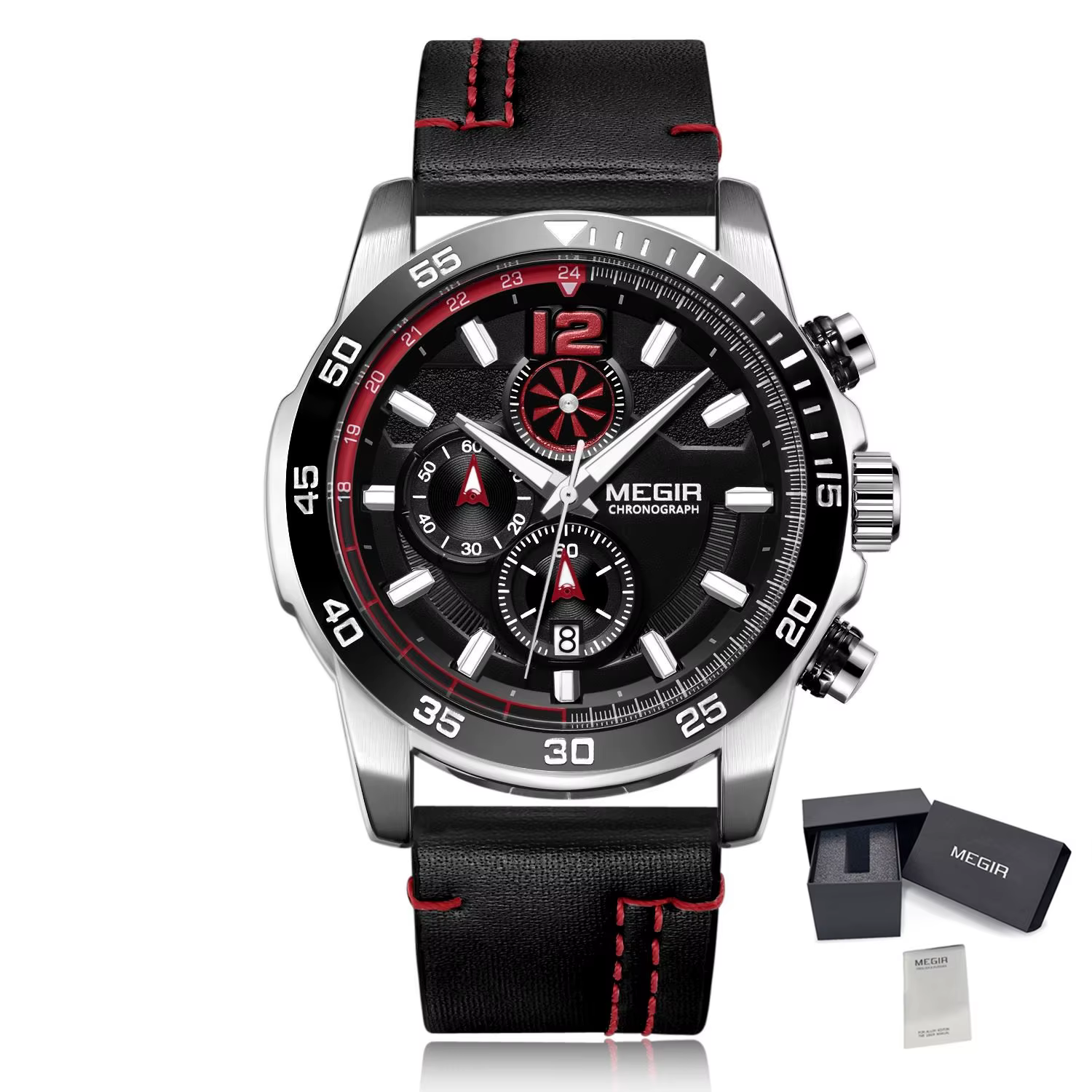 Montre pour homme MEGIR, étanche, chronographe lumineux, date, montres originales pour homme, cuir, 