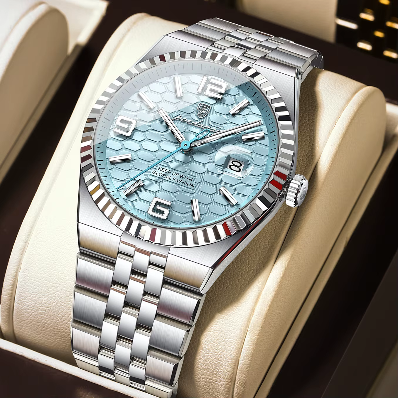 POEDAGAR haute qualité originale montre pour hommes étanche lumineux en acier inoxydable calendrier 