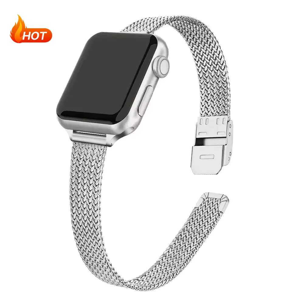 Bracelet mince en métal pour Apple Watch, Ultra3 49 40 41 44 45 38 42 46mm, Bracelet milanais en aci
