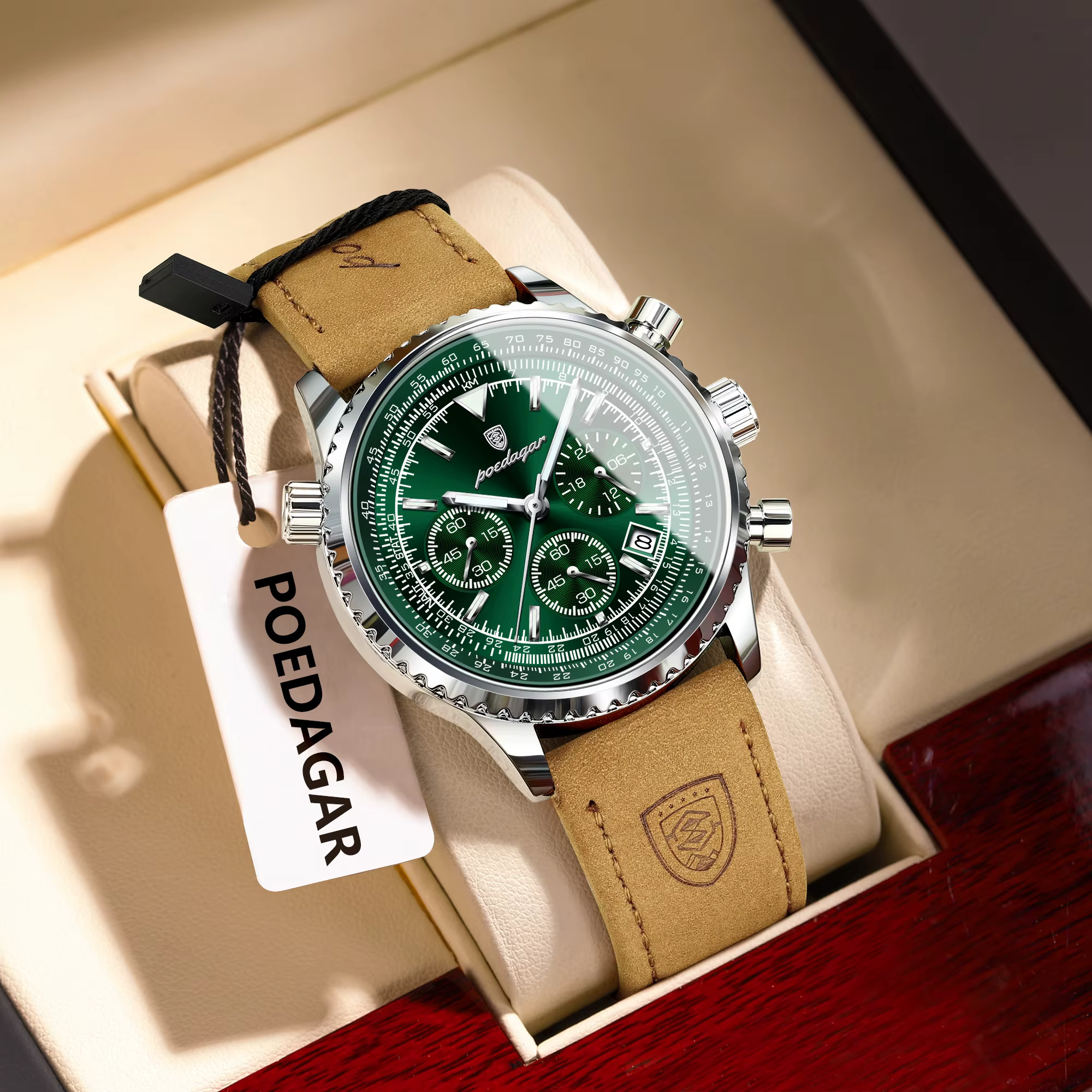 POEDAGAR montre pour hommes d'affaires de luxe étanche lumineux Date chronographe en cuir homme horl