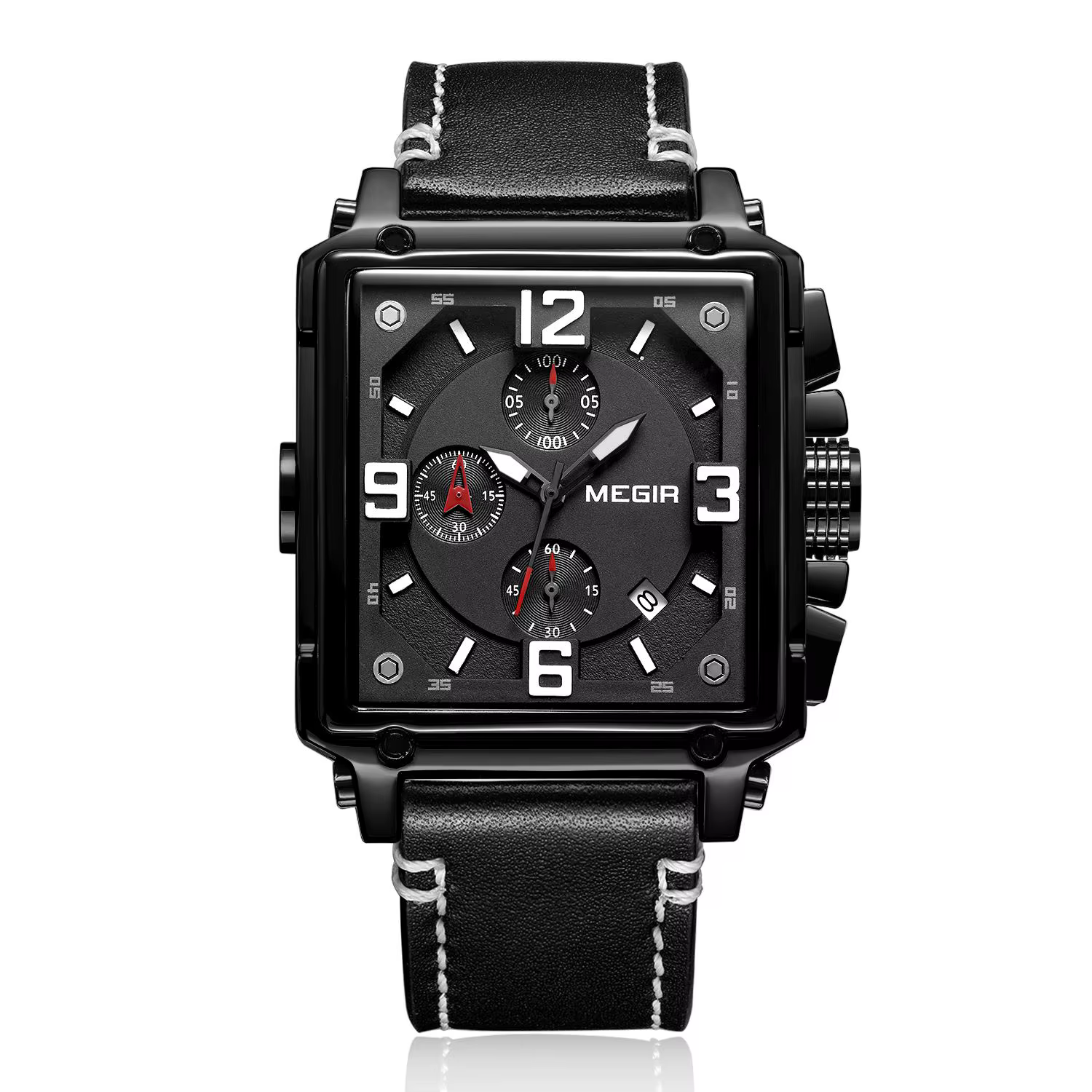 MEGIR Original mode carré montres à Quartz hommes sport militaire Montre-bracelet calendrier étanche