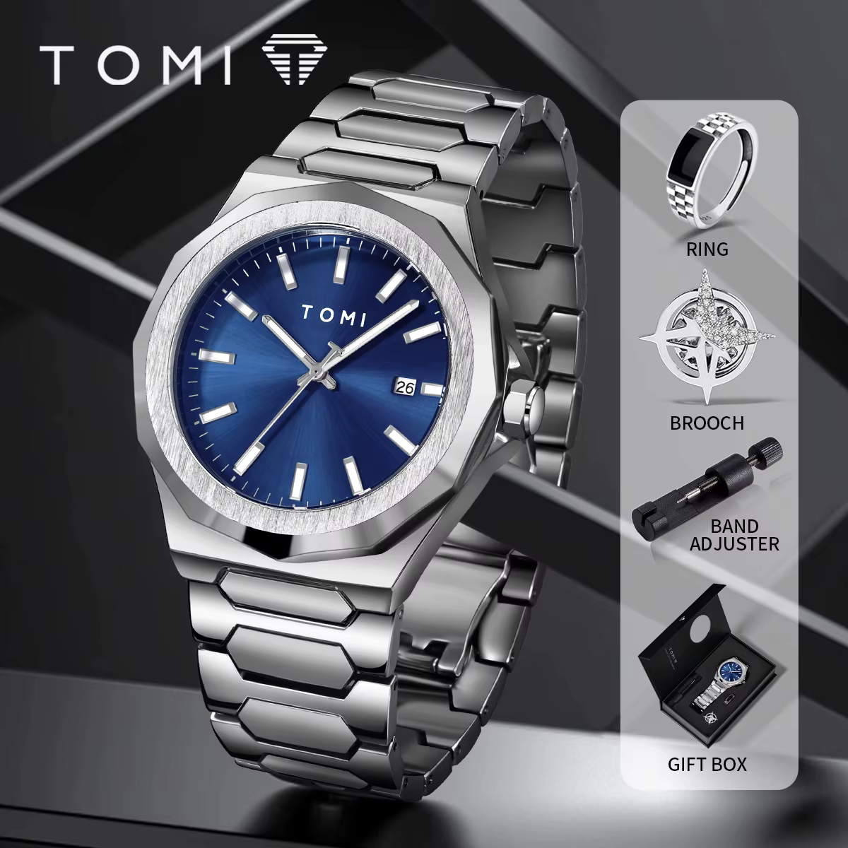 TOMI montre pour hommes d'affaires de luxe coffret cadeau boîtier en or Rose de haute qualité montre
