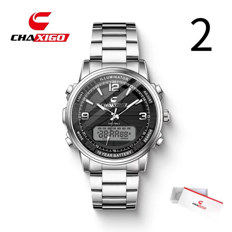 CHAXIGO montre-bracelet multifonctionnelle pour hommes d'affaires de mode, double affichage analogiq