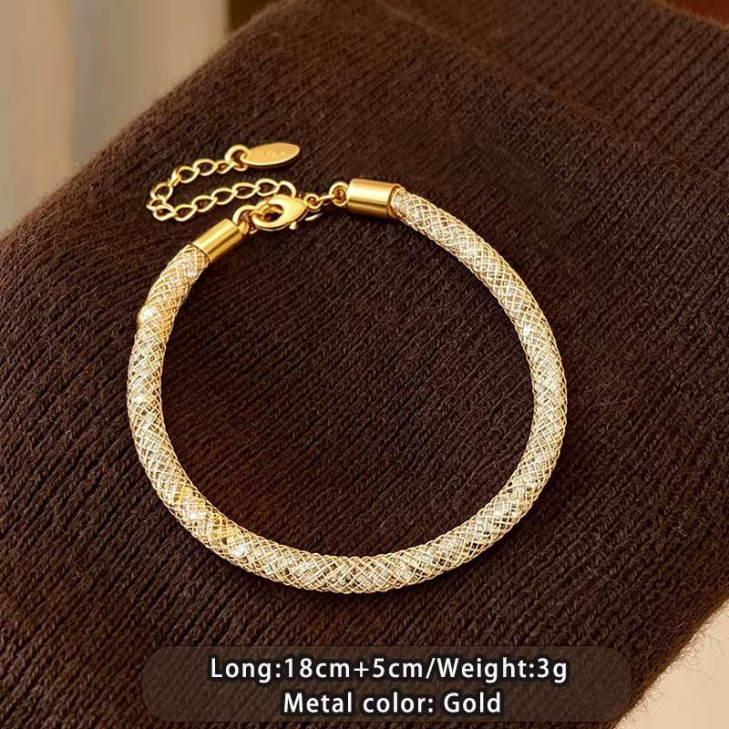 Nouveau Bracelet en Maille Métallique Dorée Incrusté de Zircone pour Femme, Design 2026, Bijou Corée