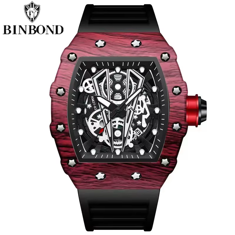 BINBOND marque hommes montres dominateur baril montre miroir incurvé Surface creuse sport hommes mon