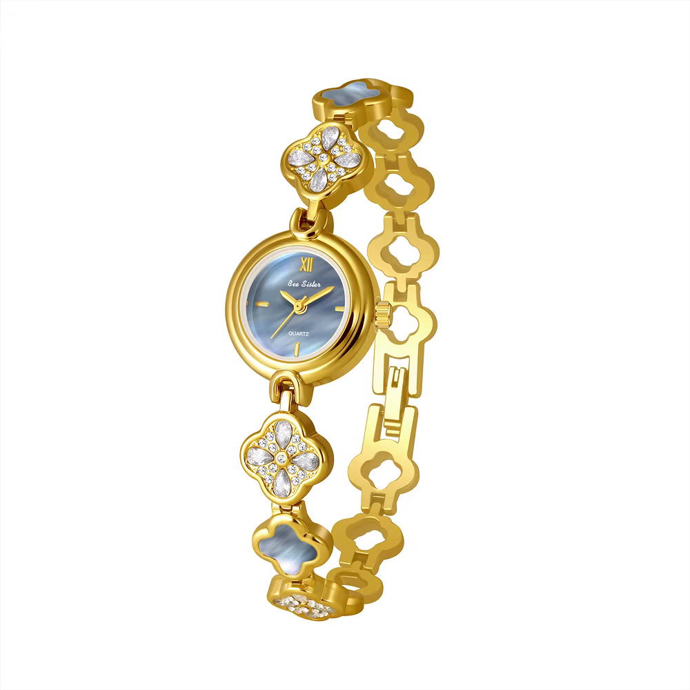 Montre pour femme avec cadran en coquille bleue naturelle, bracelet élégant en cristal, montres habi