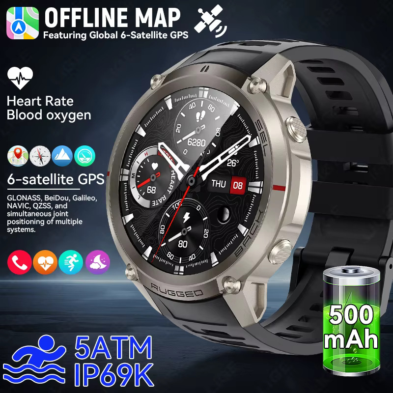 Nouvelle Montre Connectée GPS d'Extérieur 2026 avec Cartes Hors Ligne, Boussole, Suivi, Étanchéité 5