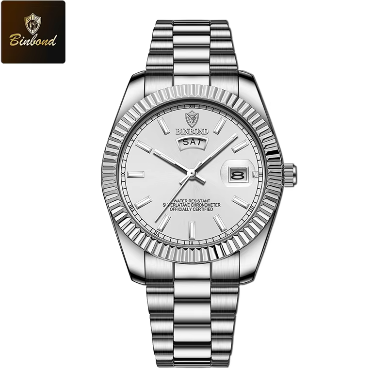 BINBOND hommes montre à Quartz haut de gamme sport Quartz hommes montres en acier inoxydable étanche