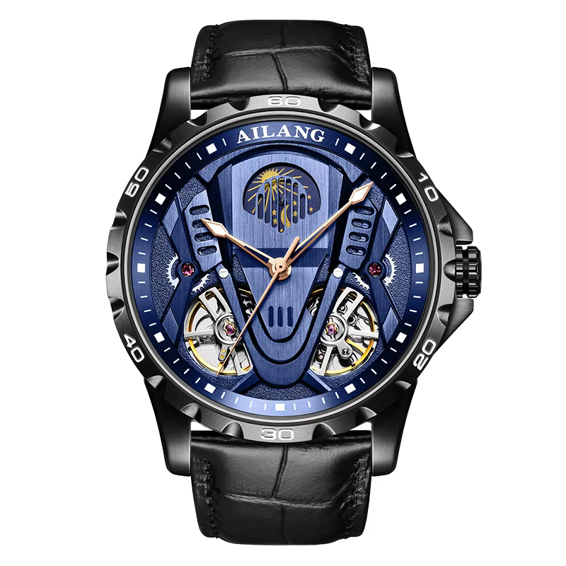 Montre mécanique double tourbillon automatique étanche 3 bars avec logo personnalisé, nouvelle colle