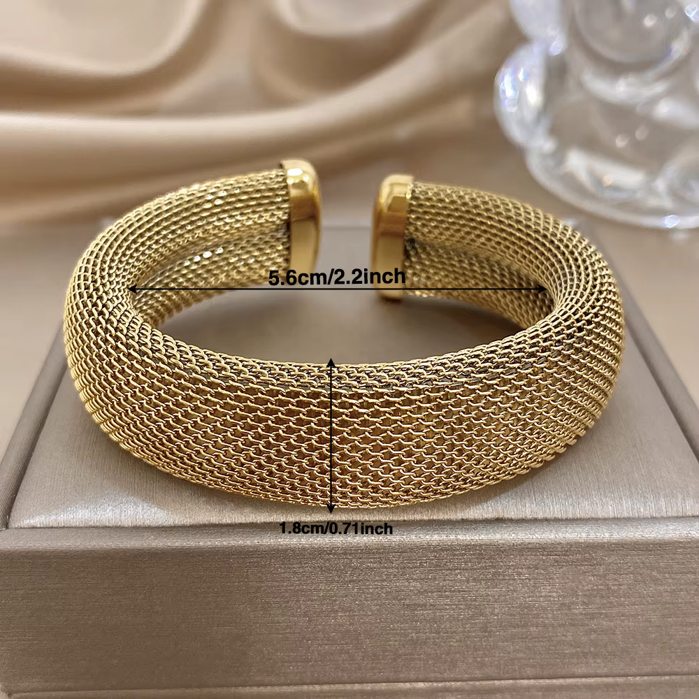 Greatera – Bracelet ouvert en acier inoxydable, tissage de maille de 18mm de large, ligne Dense Simp