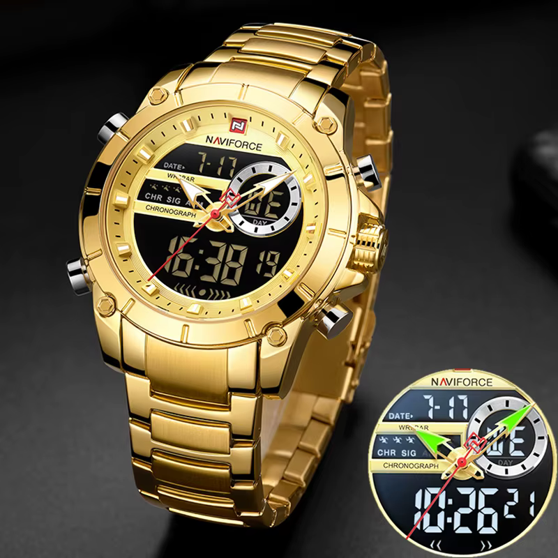 NAVIFORCE 9163 montre-bracelet de Sport originale de luxe pour hommes Quartz acier étanche double af