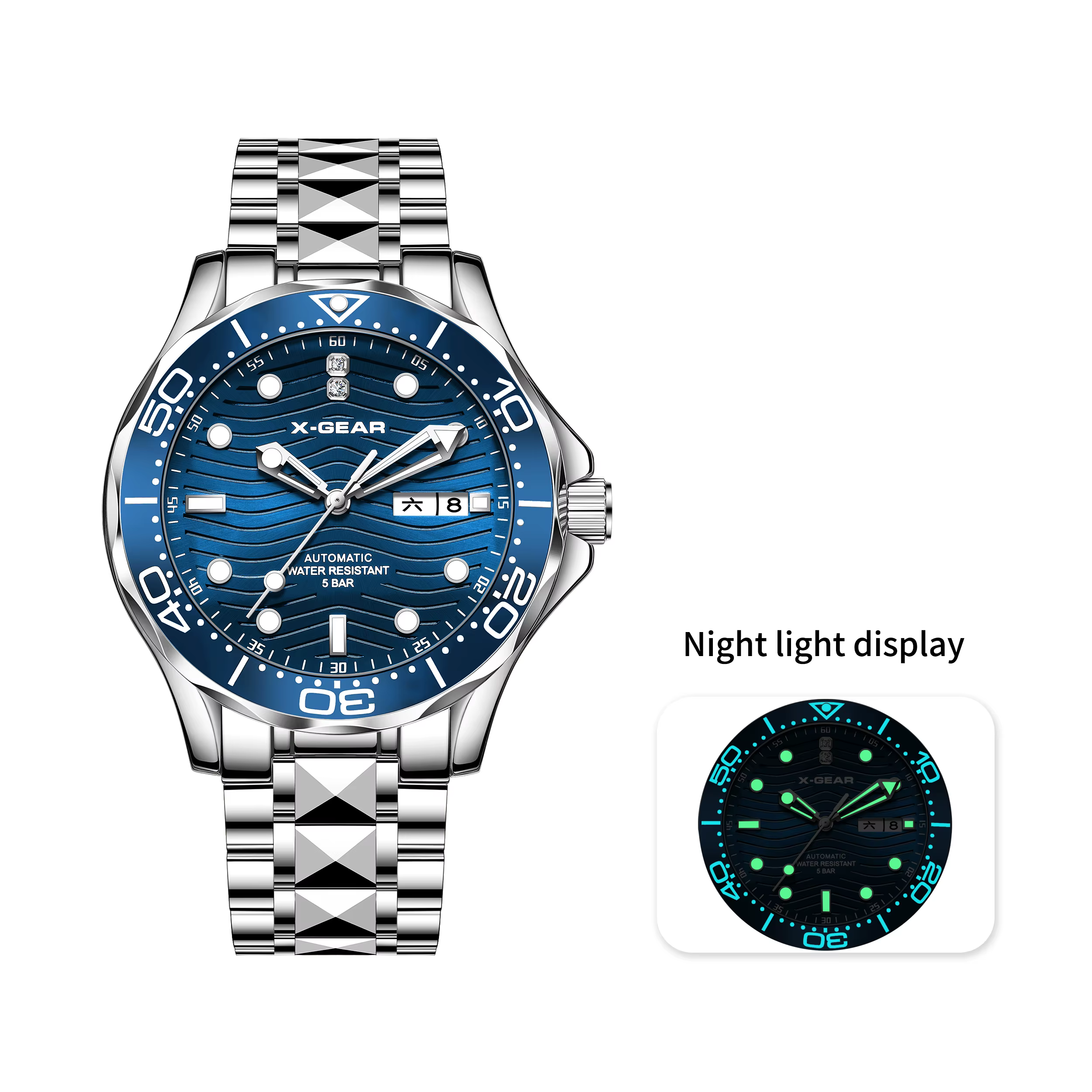 Montre automatique mécanique pour homme en acier inoxydable avec lunette en céramique et aiguilles l