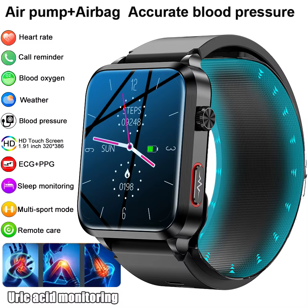 Nouvelle montre connectée 2026 avec pompe à air, ECG, mesure précise de la tension artérielle, montr