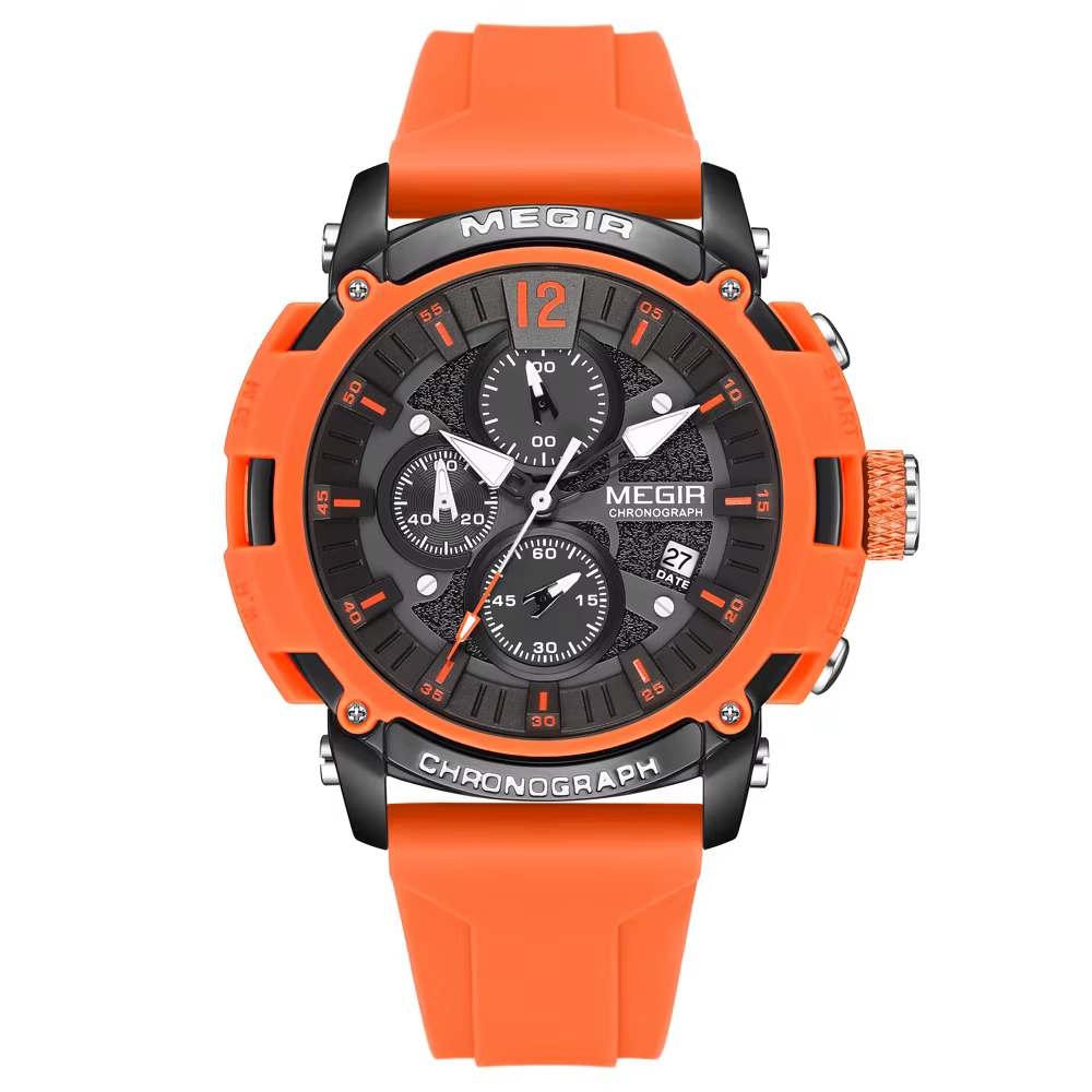 Megir montre à Quartz analogique chronographe pour hommes avec Date aiguilles lumineuses bracelet en