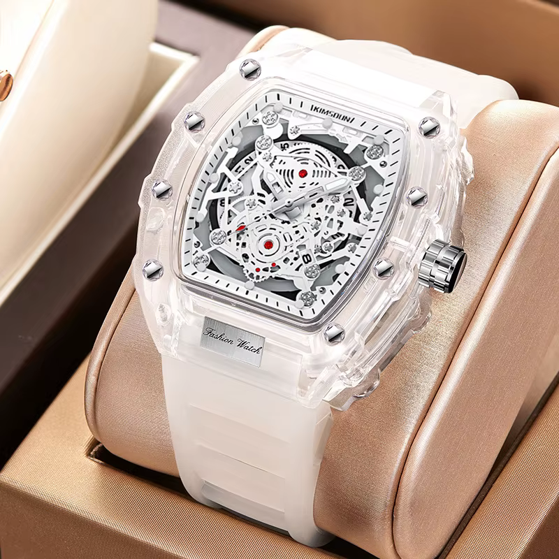 UTHAI BK134 montre à la mode pour hommes en forme de baril montre à quartz étanche transparente horl