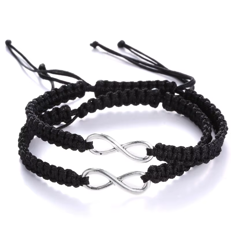 Bracelets de Couple Infinity Love, 2 pièces, 8 mots, pour femmes et hommes, corde tressée à la main,