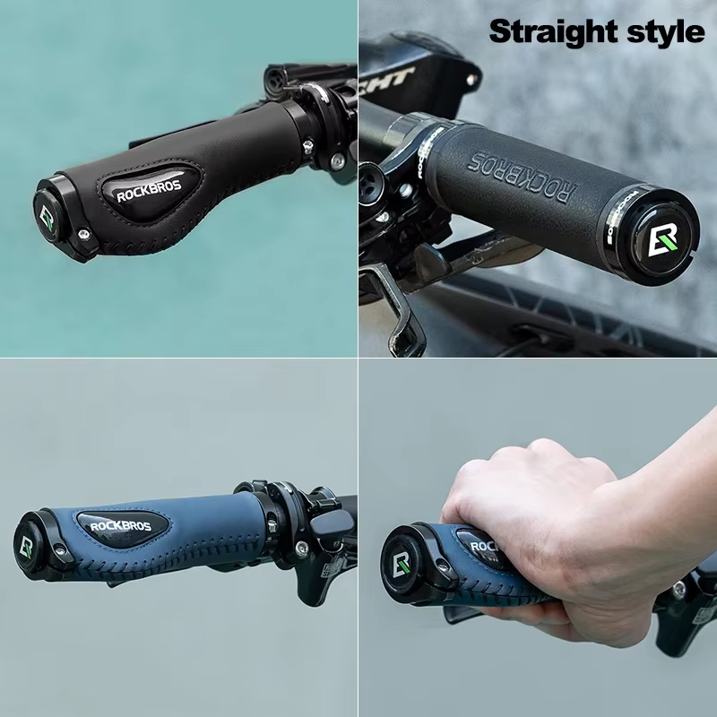 ROCKBROS – poignées de vélo en cuir, en Silicone liquide, pour vtt, ergonomique, verrouillage bilaté