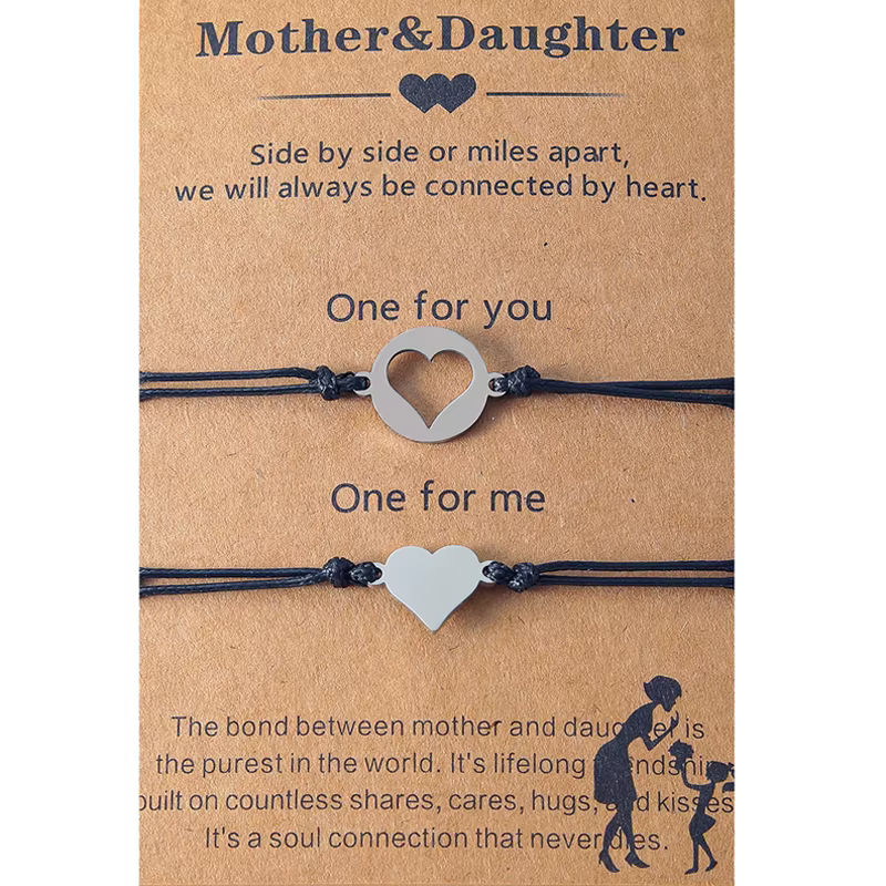 Bracelets assortis en forme de cœur pour mère et fille, cadeau d'anniversaire et de noël