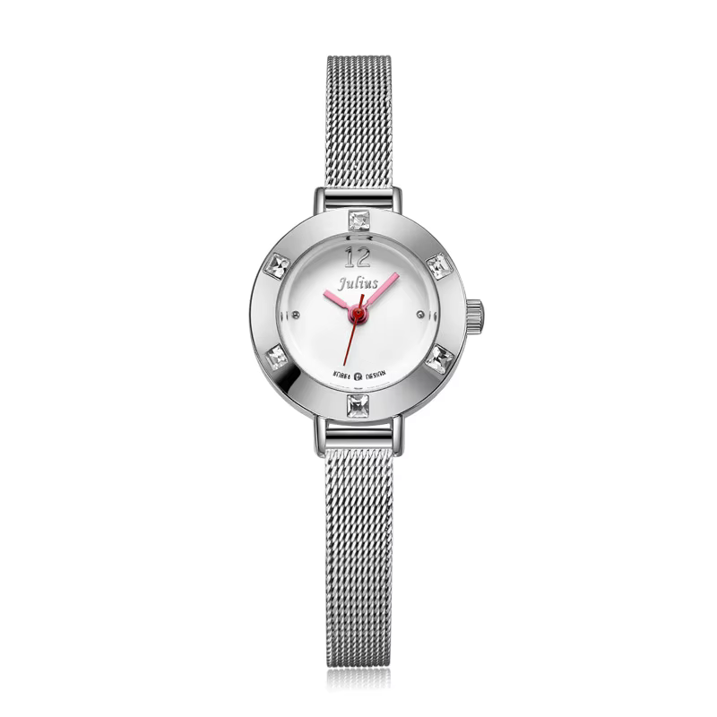 Petite montre pour femme Julius Lady strass scintillants japon Quartz heures de mode chaîne en acier