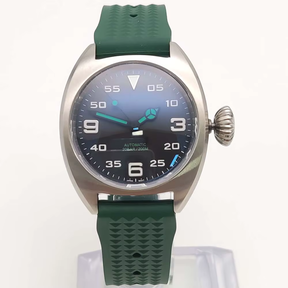 Nouvelle arrivée, montre automatique NH35 pour homme, style militaire vintage, grande couronne en fo