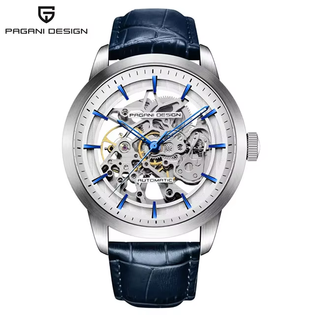Montre mécanique PAGANI DESIGN pour hommes, montre automatique ajourée, classique, en cuir, étanche 