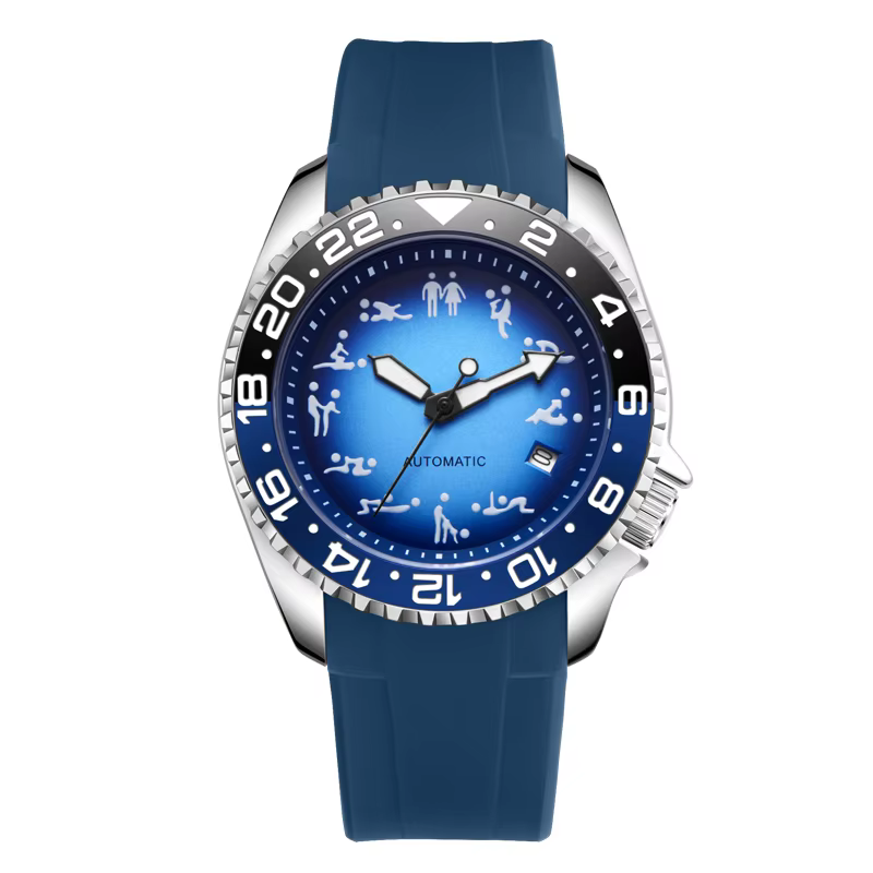 Montre mécanique à cadran bleu unique, bracelet en silicone, montre créative étanche, montre de luxe