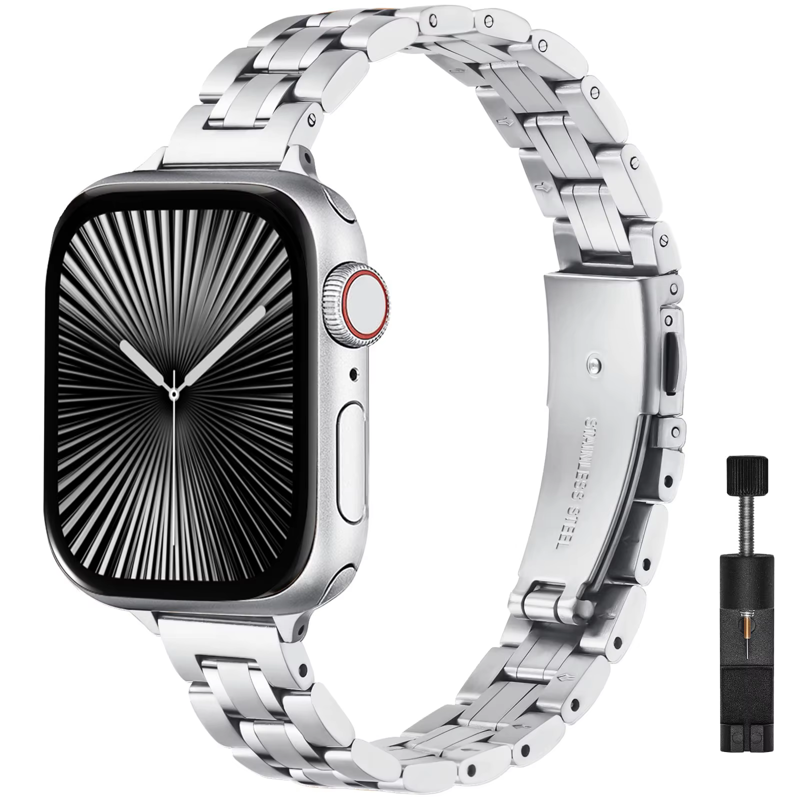 Bracelet de montre fin en acier inoxydable pour femmes, bracelet en métal compatible avec Apple Watc