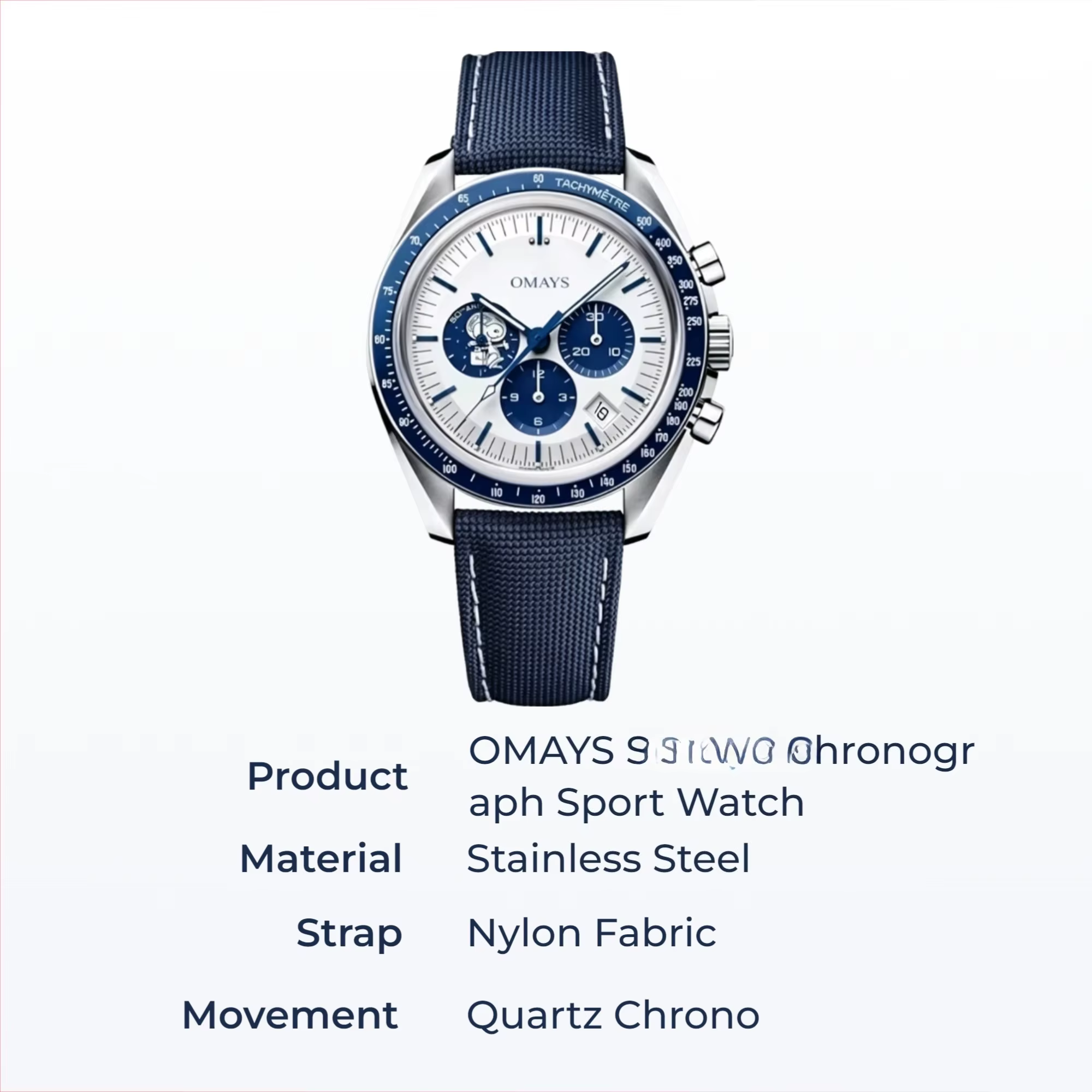 Montre chronographe pour homme 2026OMAYS, édition 50e anniversaire, bracelet en nylon bleu, montre s