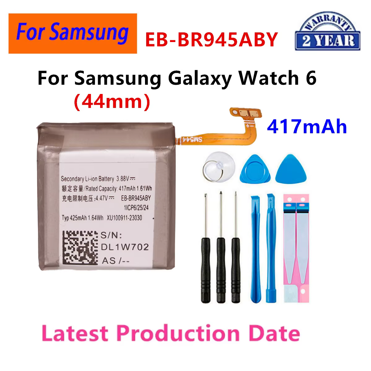 Batterie de remplacement pour Samsung Watch 6 40mm 44mm SM-R930 R935 R940 R945, EB-BR935ABY EB-BR945