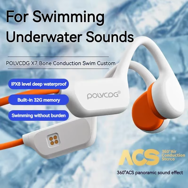 POLVCDG casque à Conduction osseuse X7 IPX8 32GB Bluetooth 5.3 casque sans fil avec microphone étanc