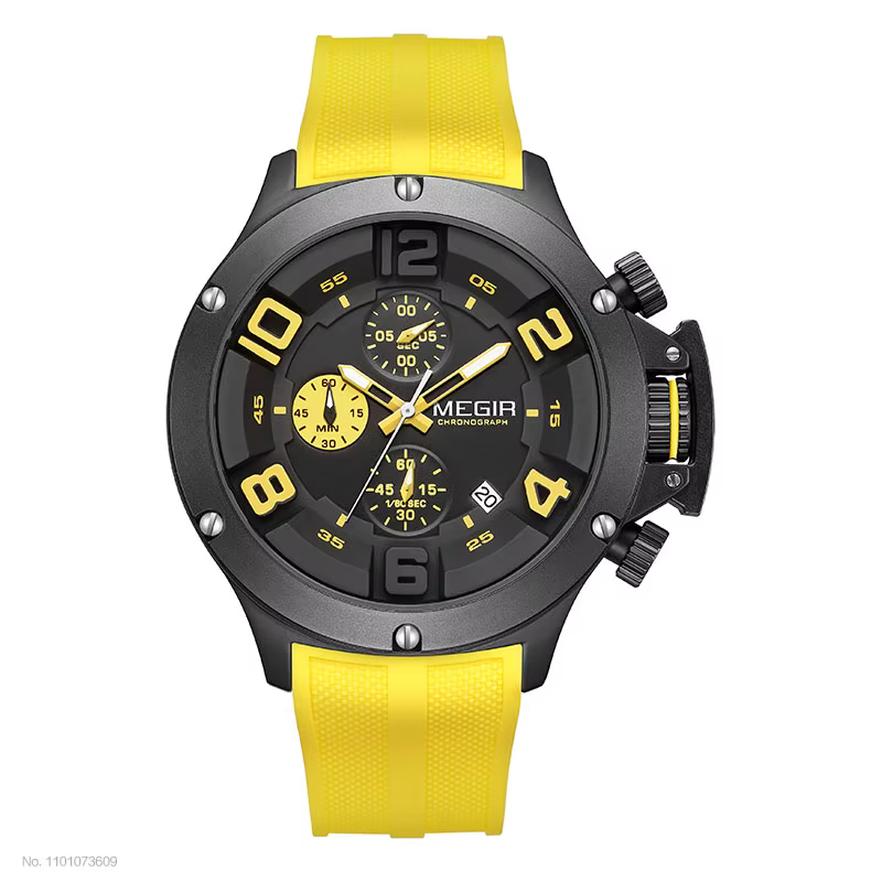 MEGIR-Montre de sport à quartz à grand cadran pour homme, montre-bracelet chronographe étanche avec