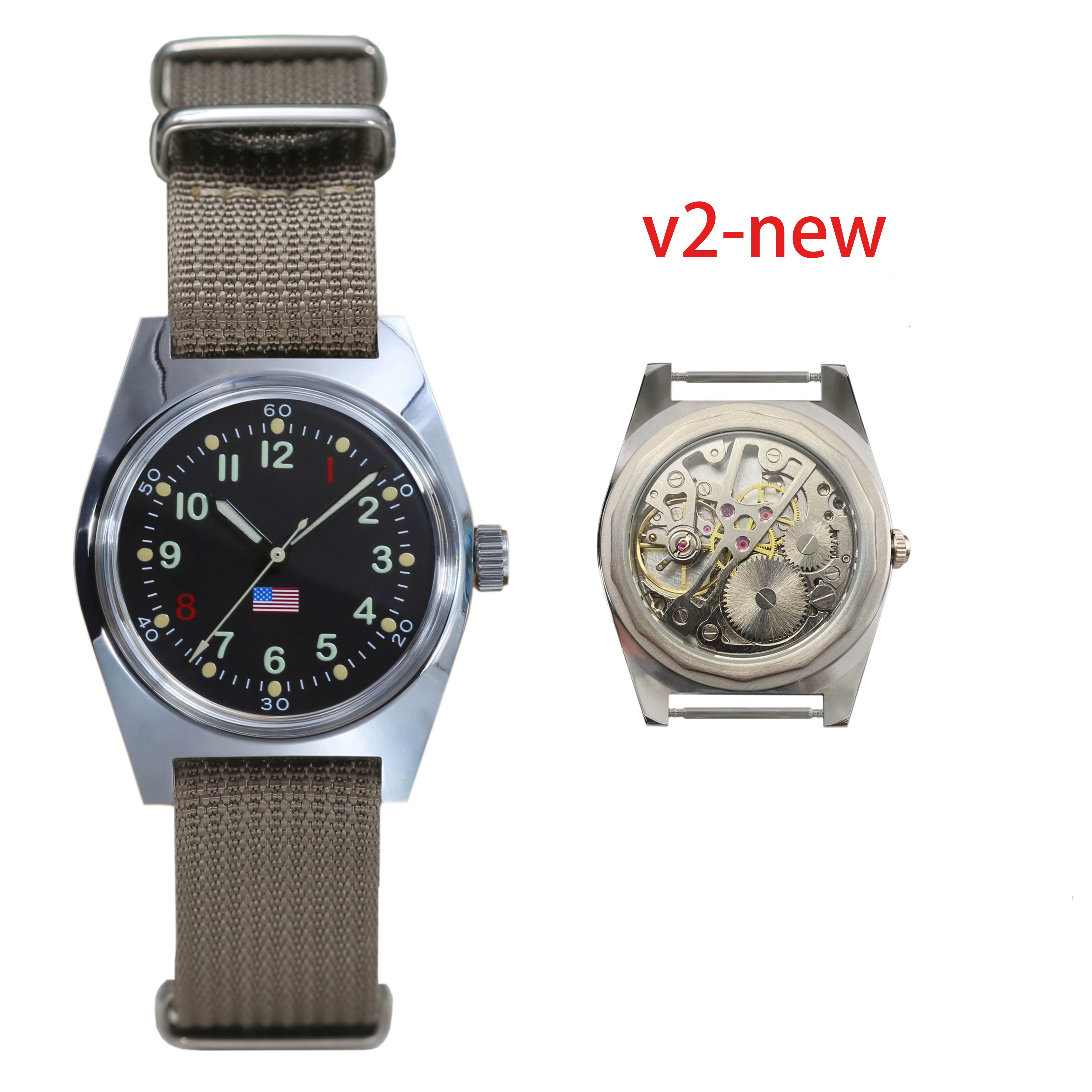 Montre mécanique rétro pour homme de style Union Jack 8120 36 mm avec mouvement manuel. Fabriqué en 